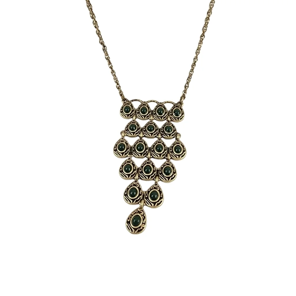 Lucky Brand boho necklace long pendant necklace tiered pendant green